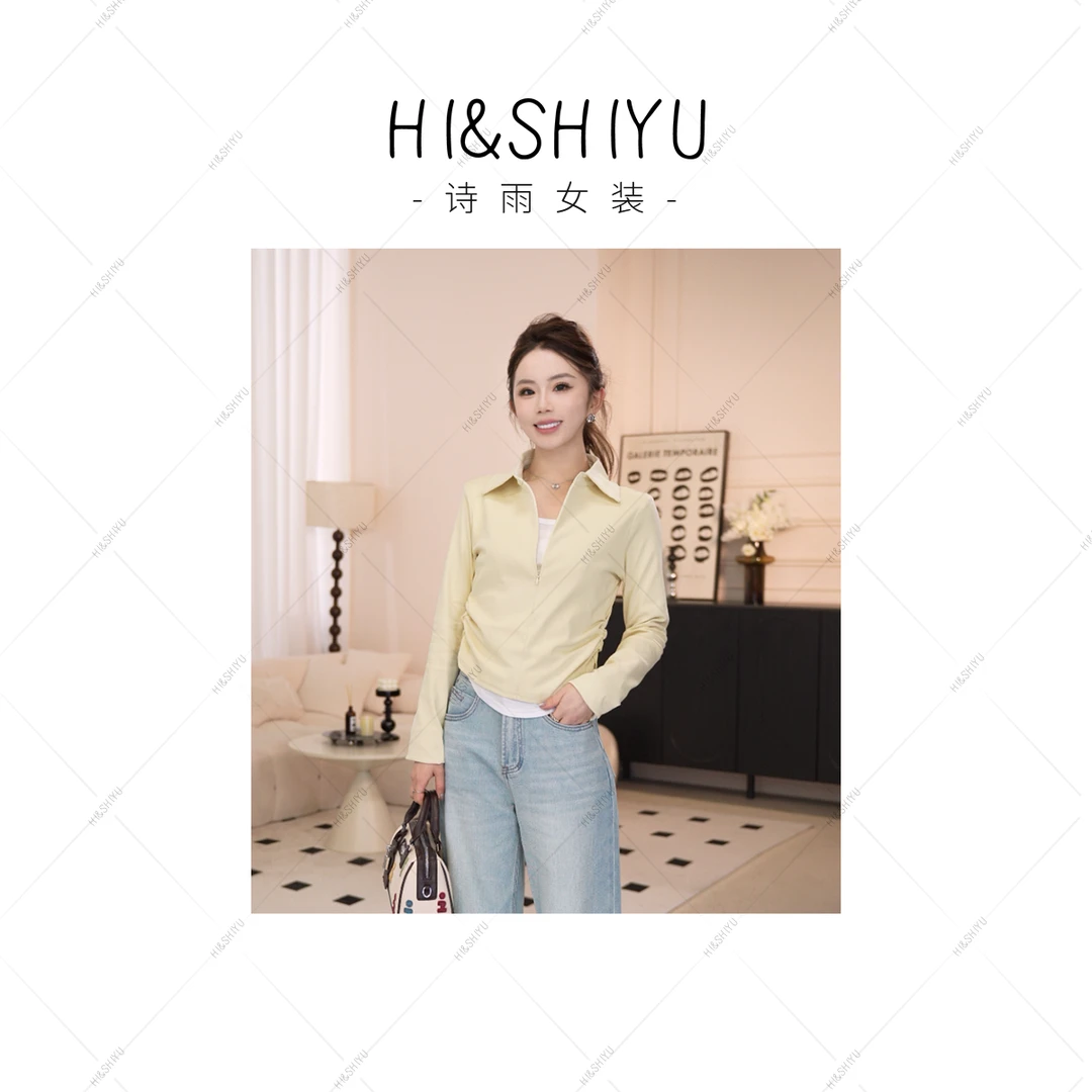 HISHIYU【糖果派对】2025春季新款设计感翻领打底上衣
