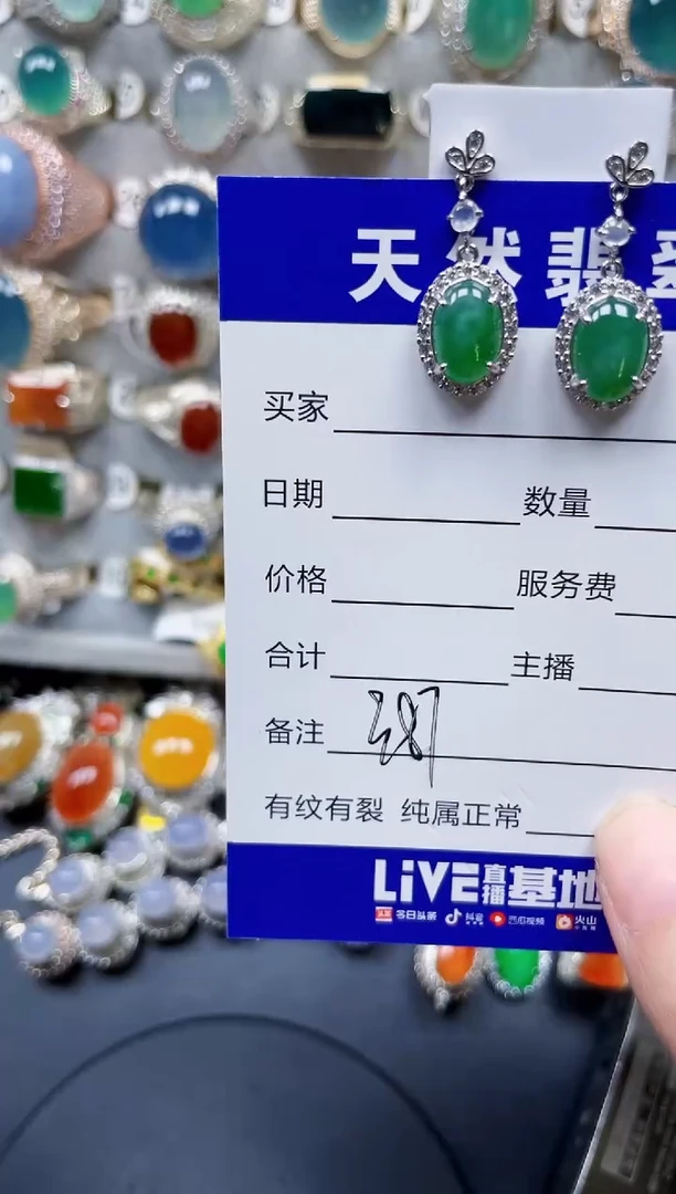 银S925镶嵌翡翠耳饰387