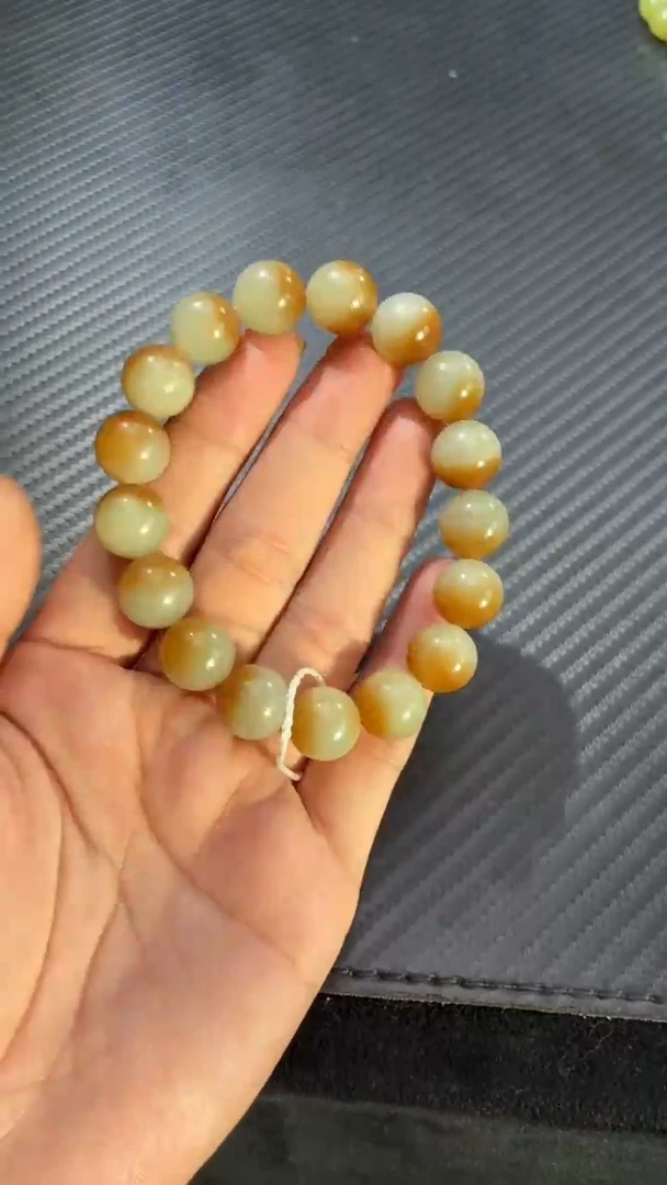 未镶嵌手链和田玉（糖玉）若羌李保国矿糖白聚宝盆手串卡12微色差