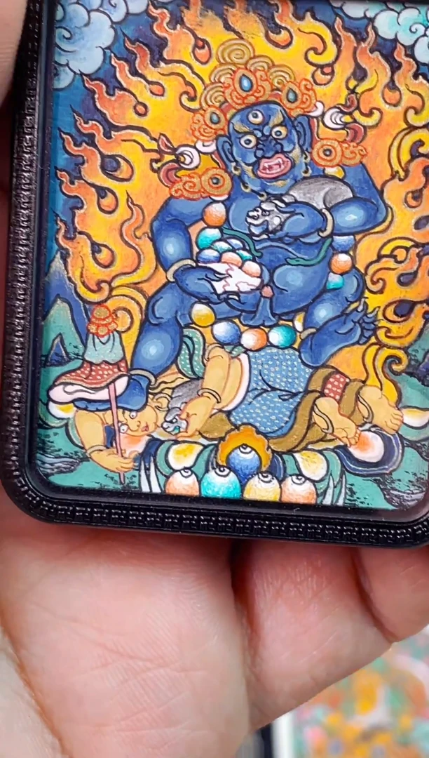 吊坠热贡纯手绘唐卡黑C