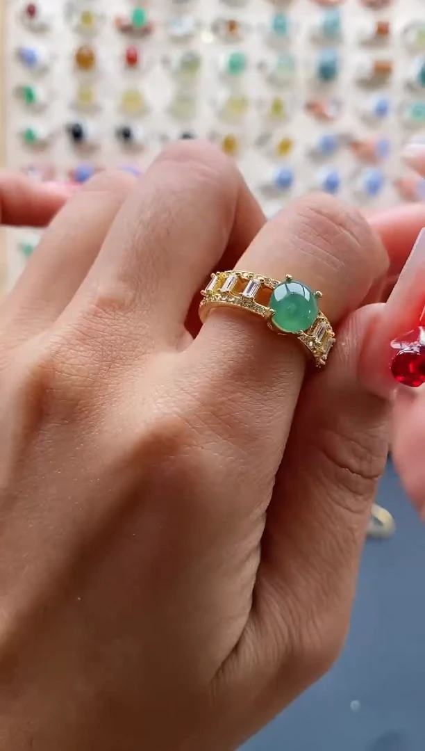 【闪购商品】翡翠戒指银S925镶嵌缅甸天然A货翡翠222 5+6