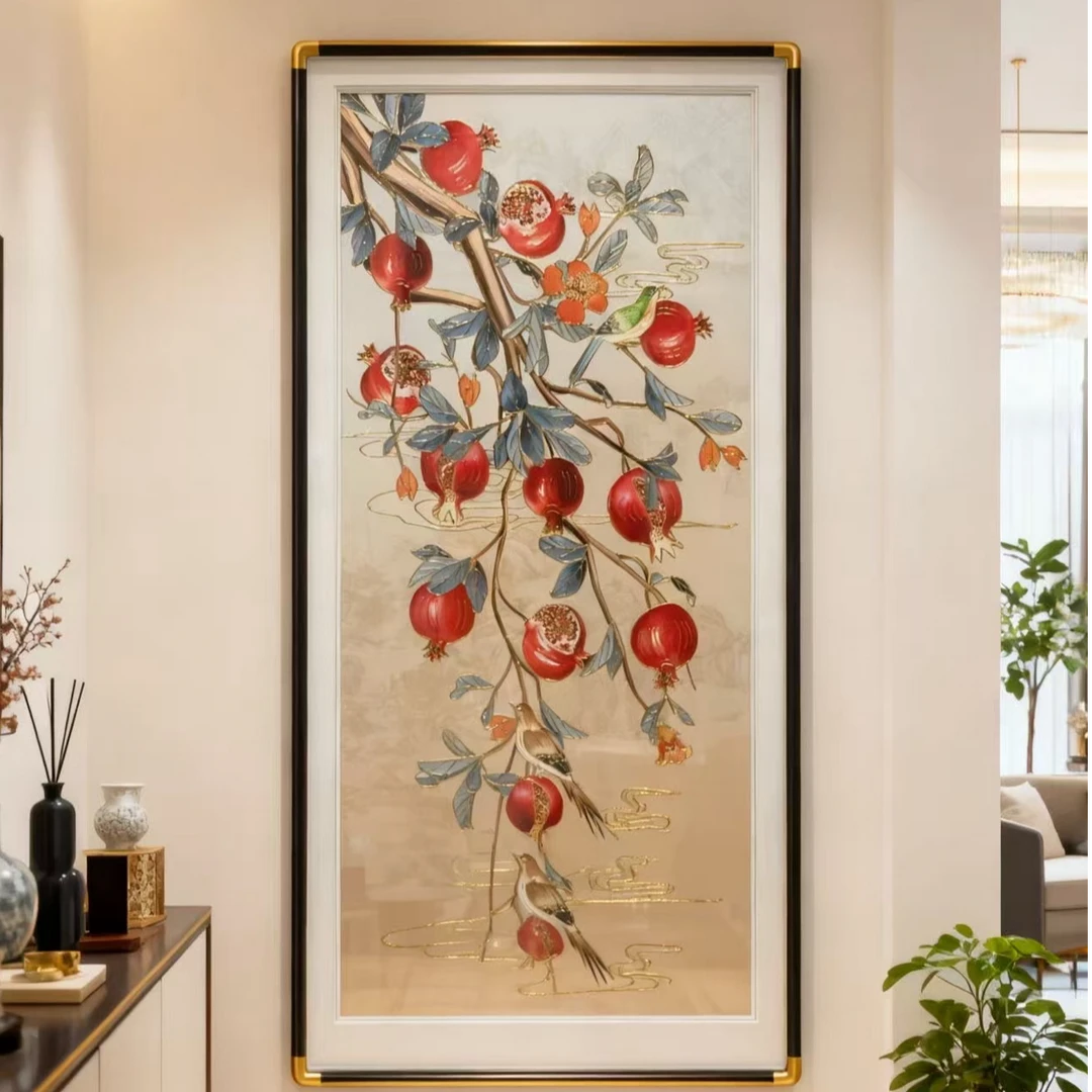 家居装饰客厅办公室会议室玄关茶室山水画竖版新中式鎏金轻奢（TL）