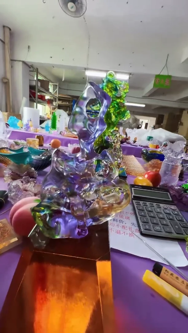 手工艺品琉璃广**姐古法琉璃太湖石摆件