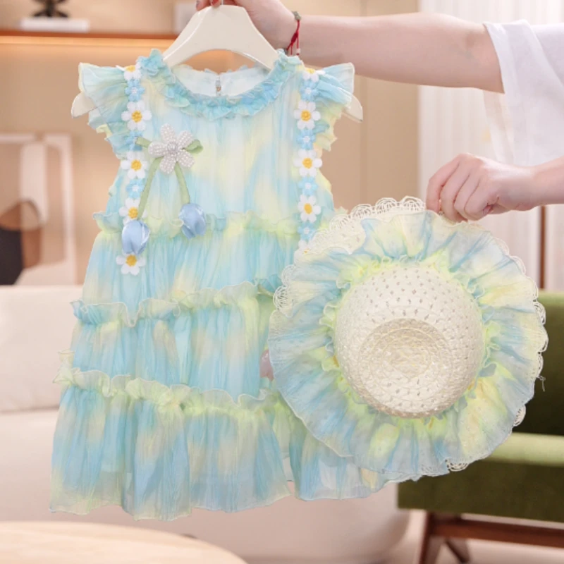 【薄荷汽水】夏季新款扎染女宝公主裙郁金香连衣裙森系洋气5X045LS