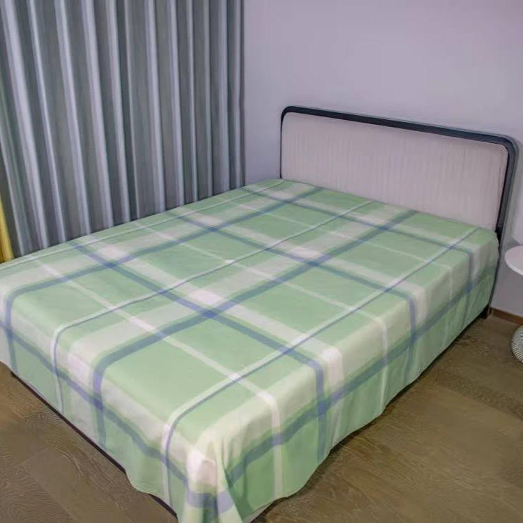 （山东正宗老粗布）2*2.3浅绿色格子床单