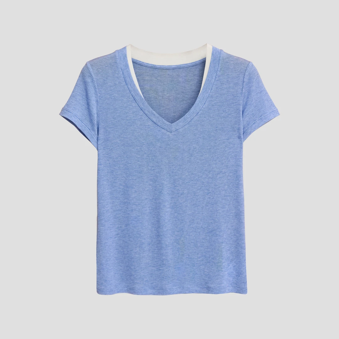 HUAHUA 【会呼吸的夏日羊毛】V领羊毛衫假两件正肩小袖 SD742