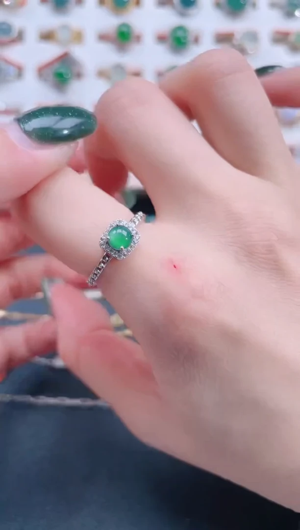 银S925镶嵌戒指翡翠天然翡翠
