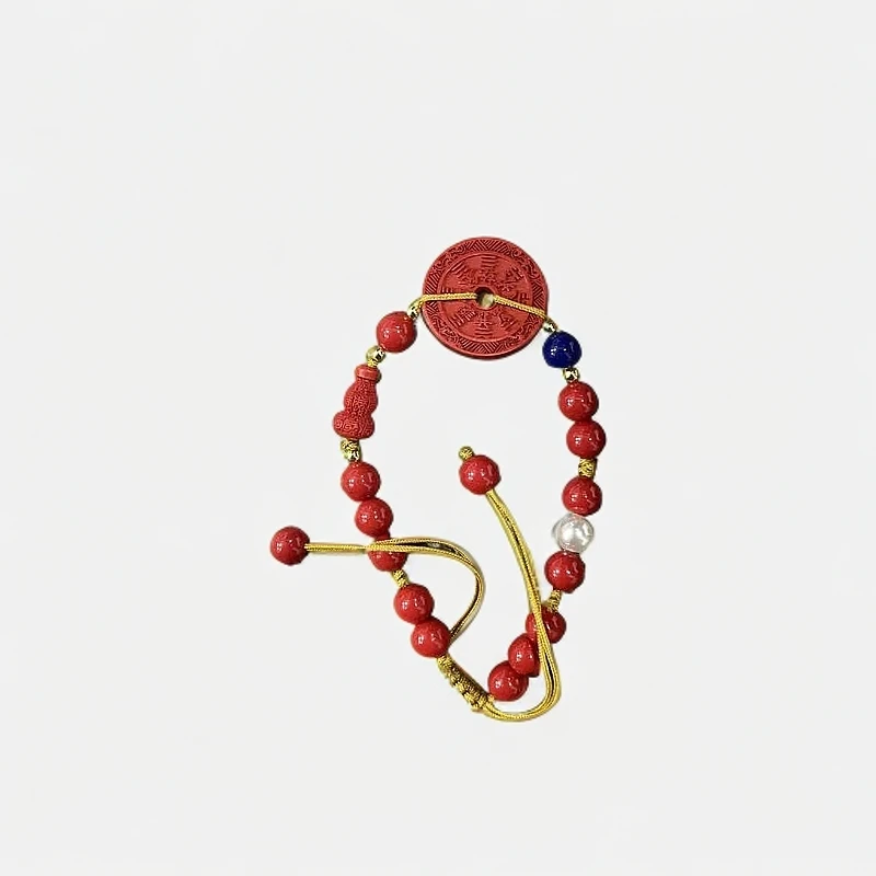 含辰砂工艺品朱砂花钱手绳-120648