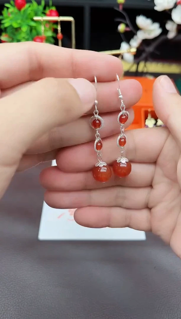 玛瑙/玉髓耳饰银S925镶嵌903000