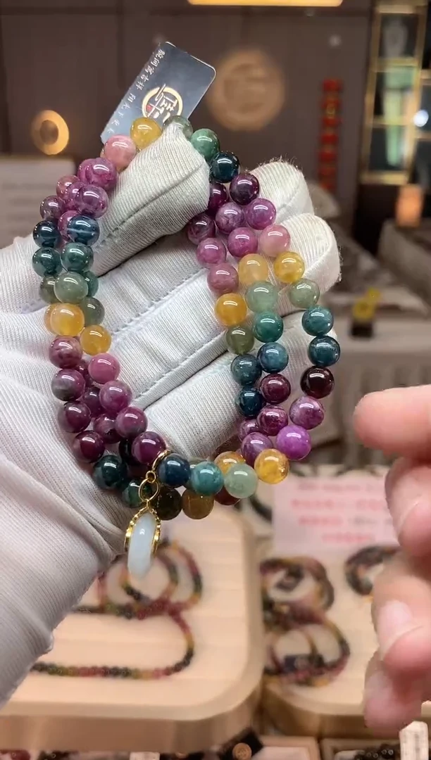 未镶嵌老矿碧玺彩虹三圈手串6mm+碧玺xion多样性发一条