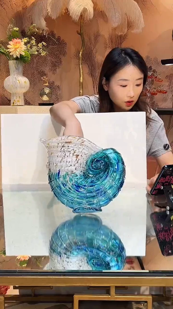 琉璃蓝色大海螺花瓶