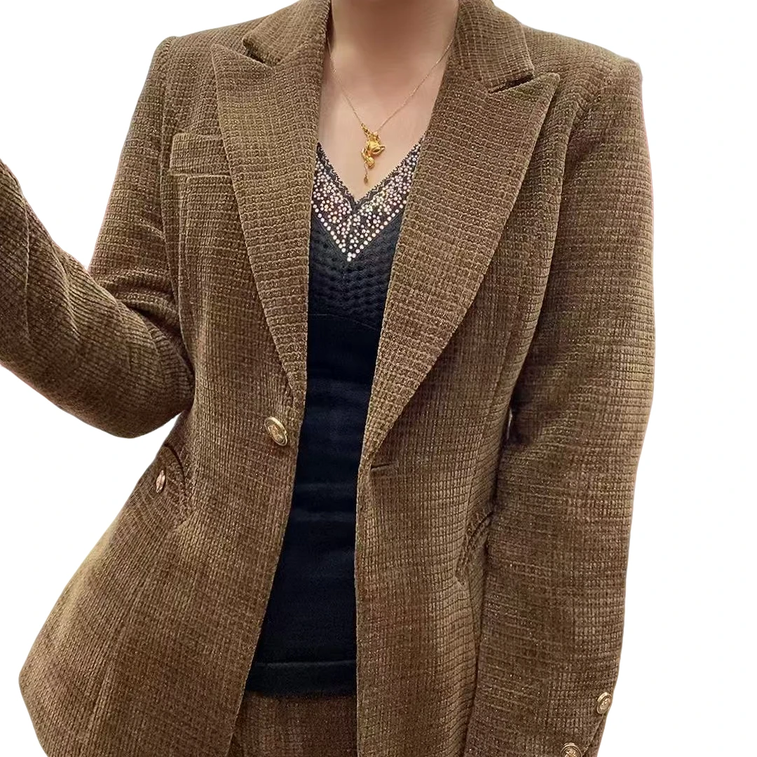 D8981-新款时尚 气质百搭 微喇裤西装组合套装