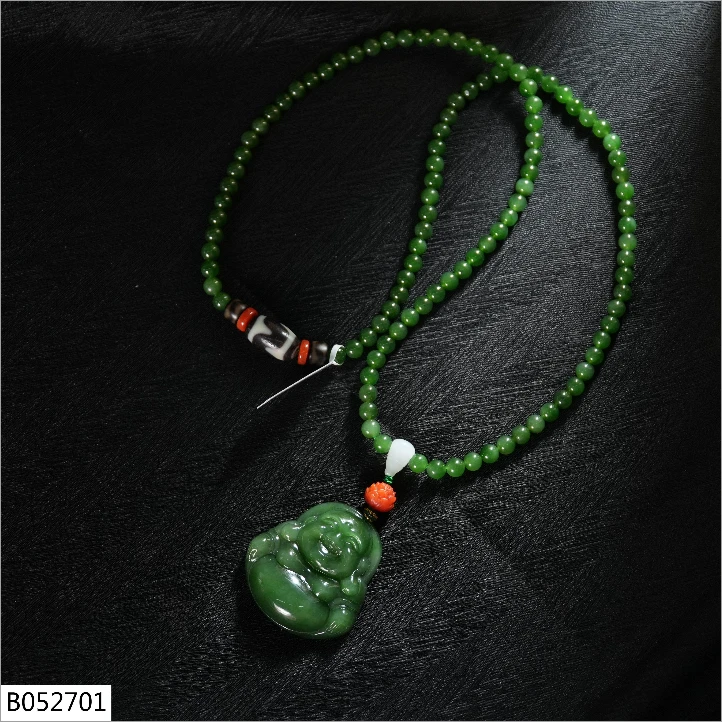 【老掌柜】和田玉碧玉佛公项链  B052701
