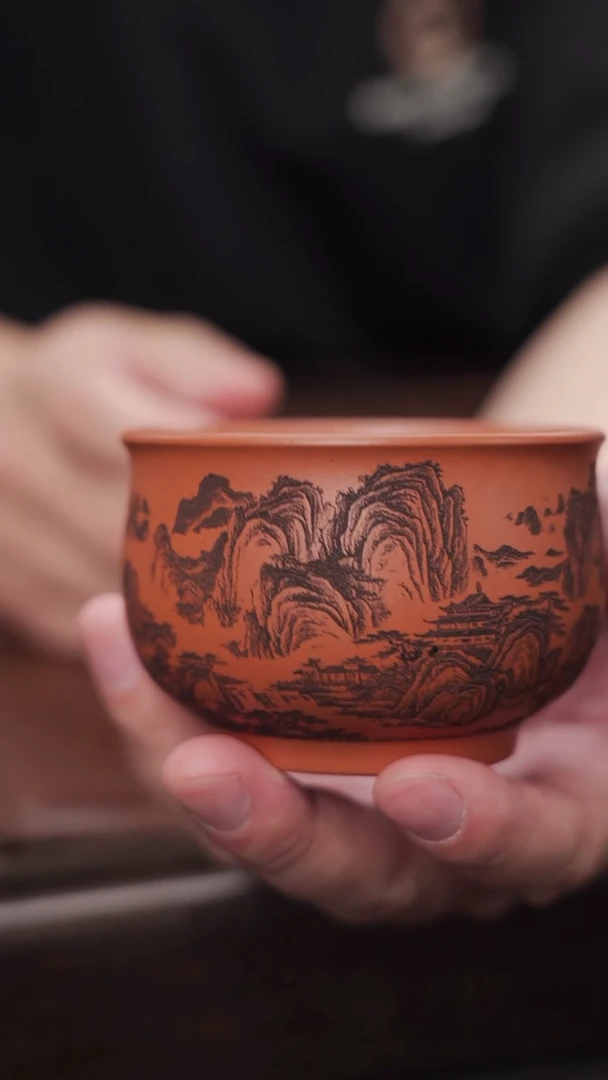 【闪购商品】原矿红泥 刻绘山水主人杯