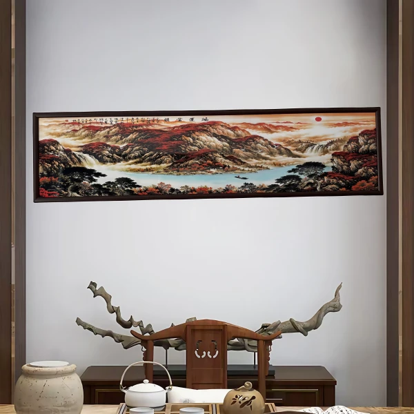 A18《鸿运当头》横幅155*40中式装饰画木框玄关书房茶室客厅挂画