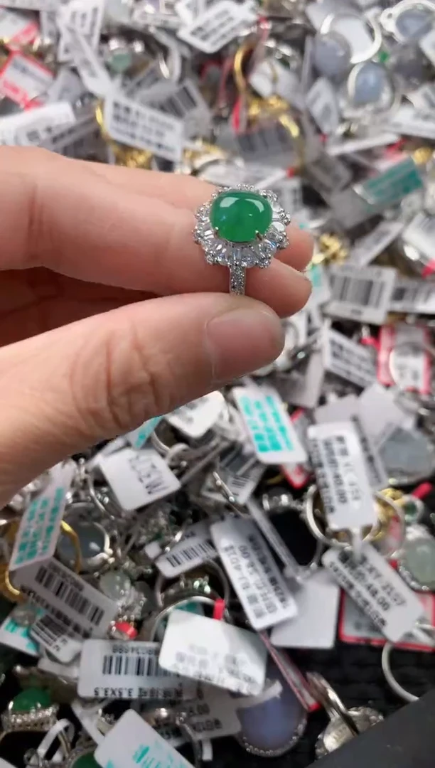 银S925镶嵌戒指翡翠9--5