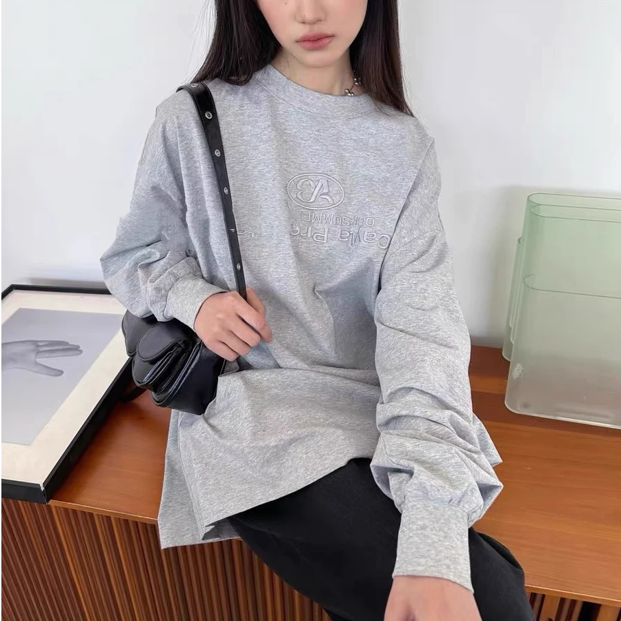 CAYLA 设计师品牌25春夏新款精致立体绣花落肩宽松廓形长袖T恤女