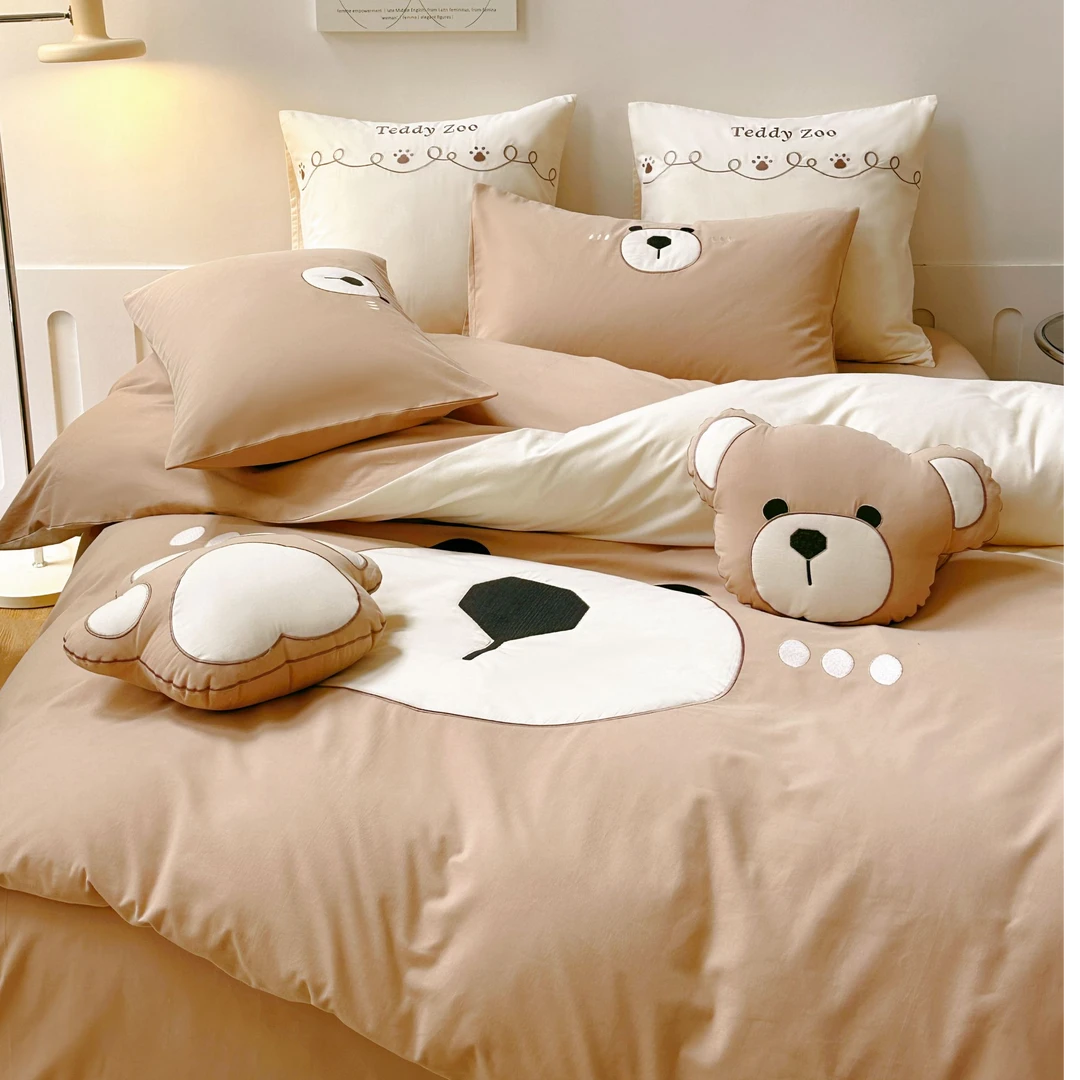 清！小玲子 嘟嘟熊 全棉纯棉精致刺绣工艺款三件套四件套