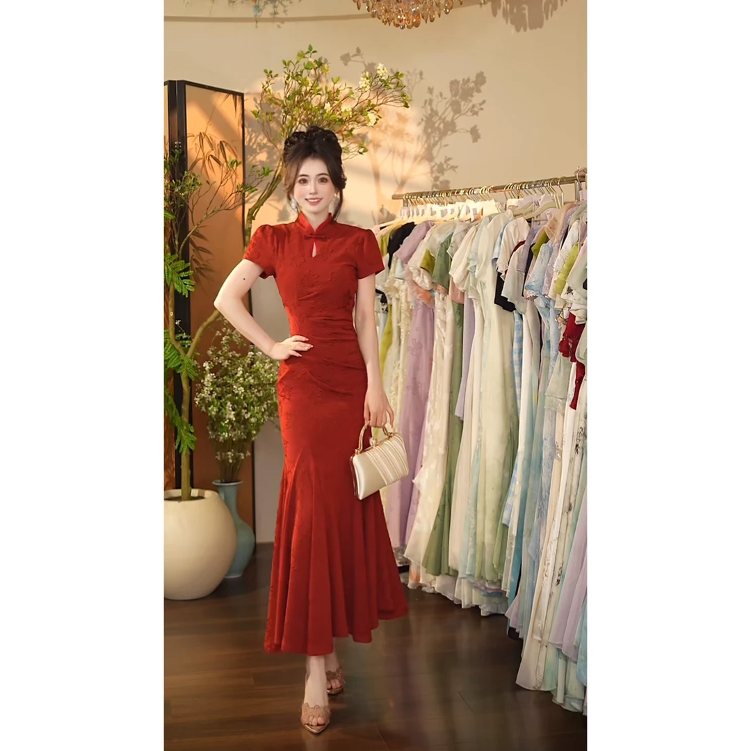 瑞瑞定制-1212（红锦春华）连衣裙YQ829