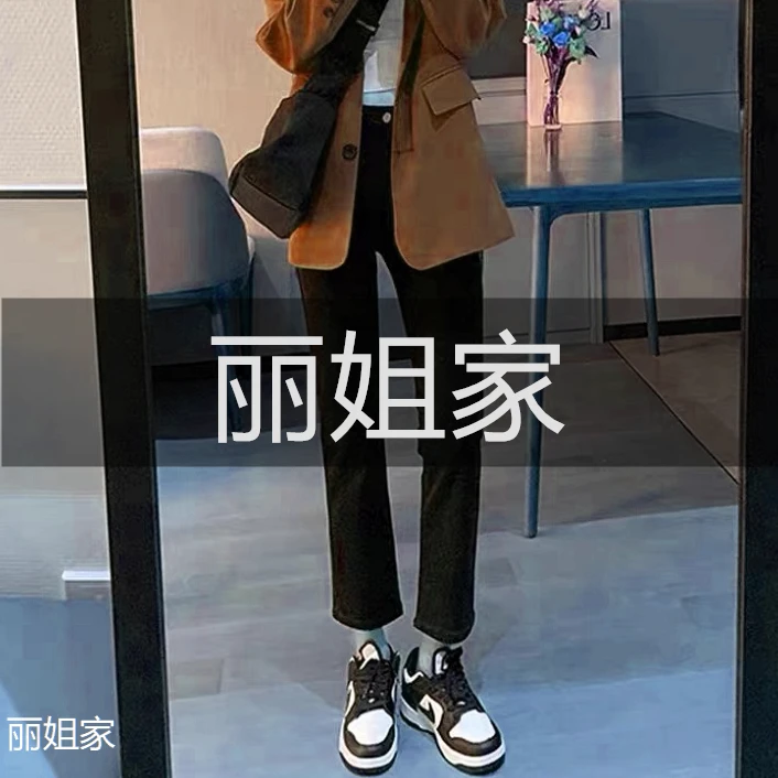 丽家.秋冬季欧货时尚潮流显瘦烫钻百搭弹力直筒高腰休闲牛仔裤 女