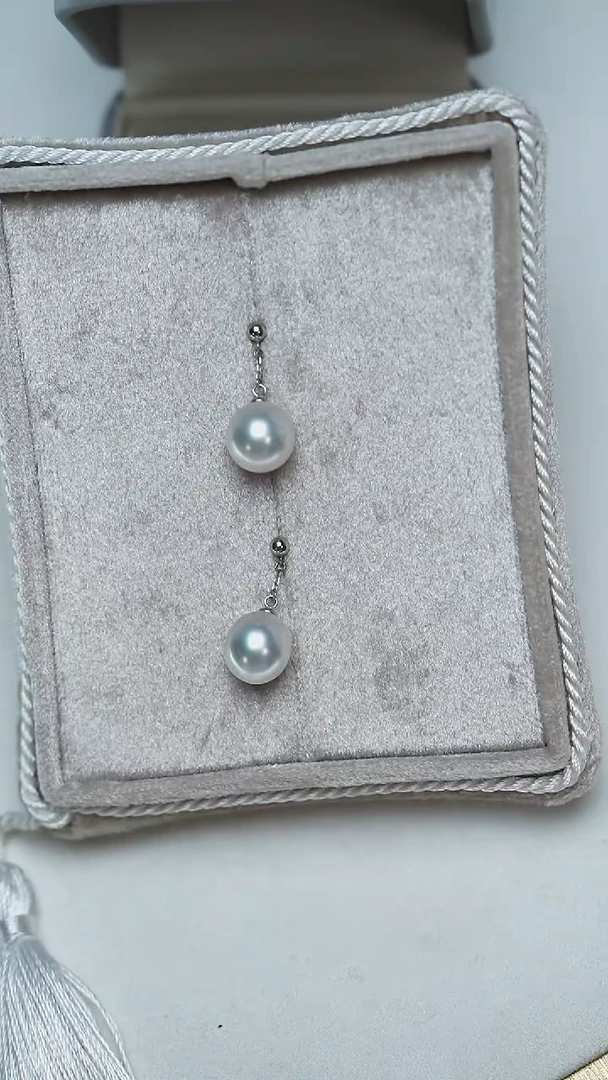 18K金镶嵌耳坠海水珍珠10-11mm澳白耳线