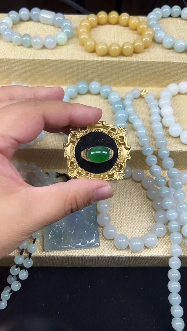 银S925镶嵌戒指翡翠天然缅甸A货翡翠