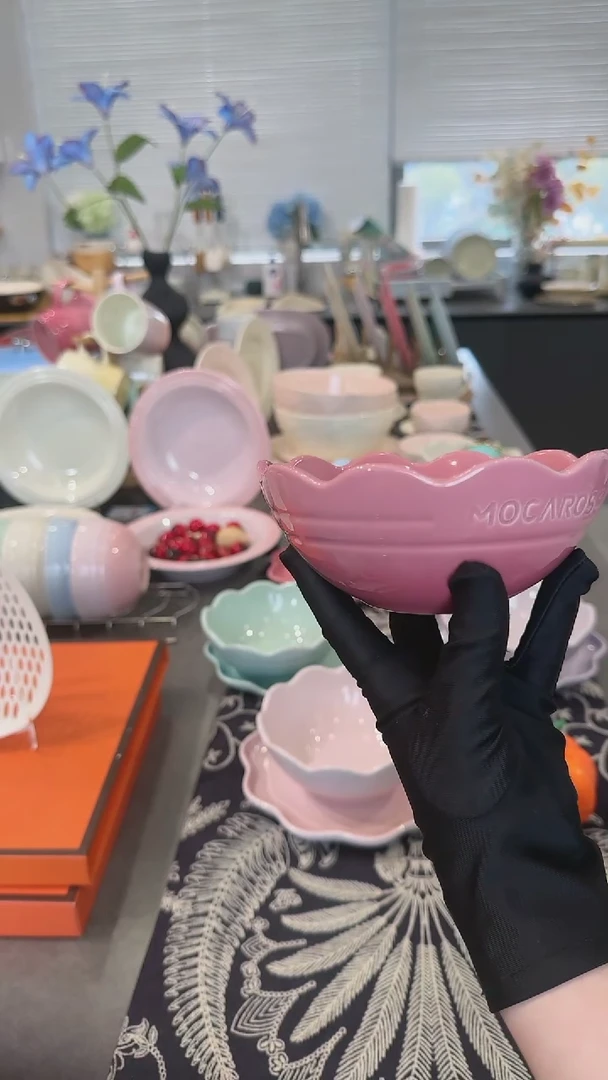 【闪购商品】瓷炻彩花边碗14CM-玫瑰粉