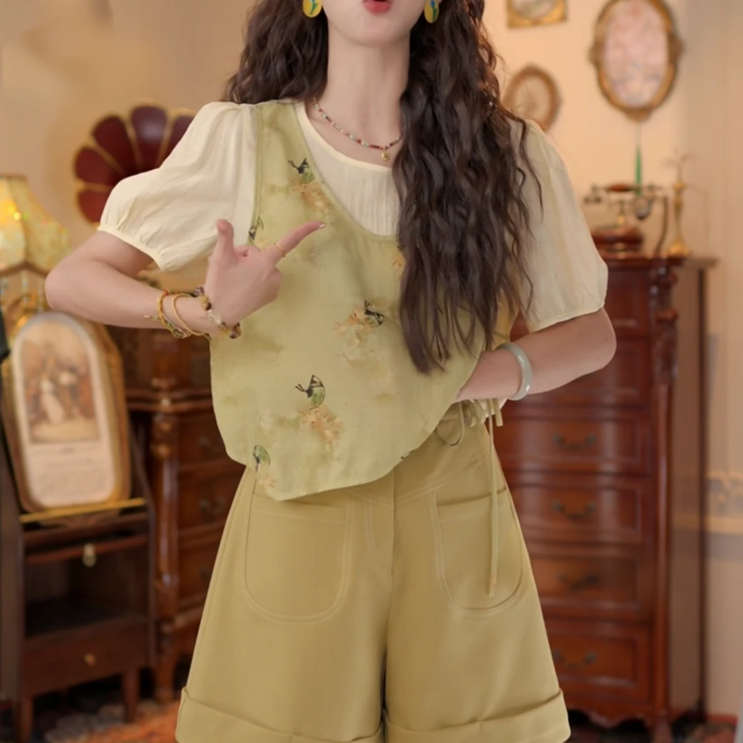 【扇影枫吟】复古港风显瘦时尚夏季衬衫百搭宽松上衣女LK2504669