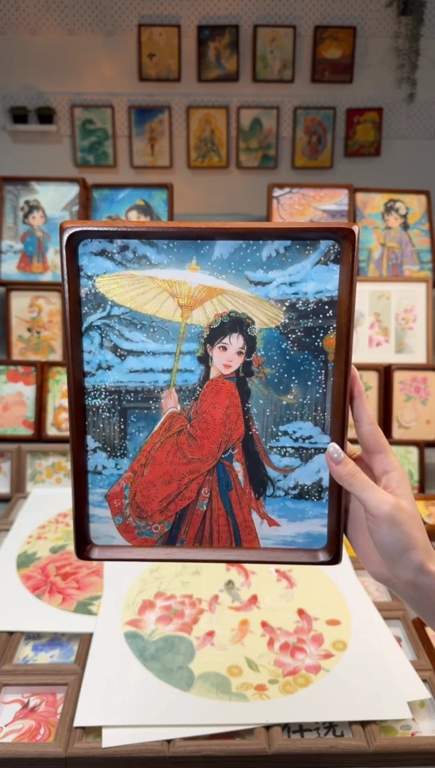 国画撑伞女孩 手绘国画10