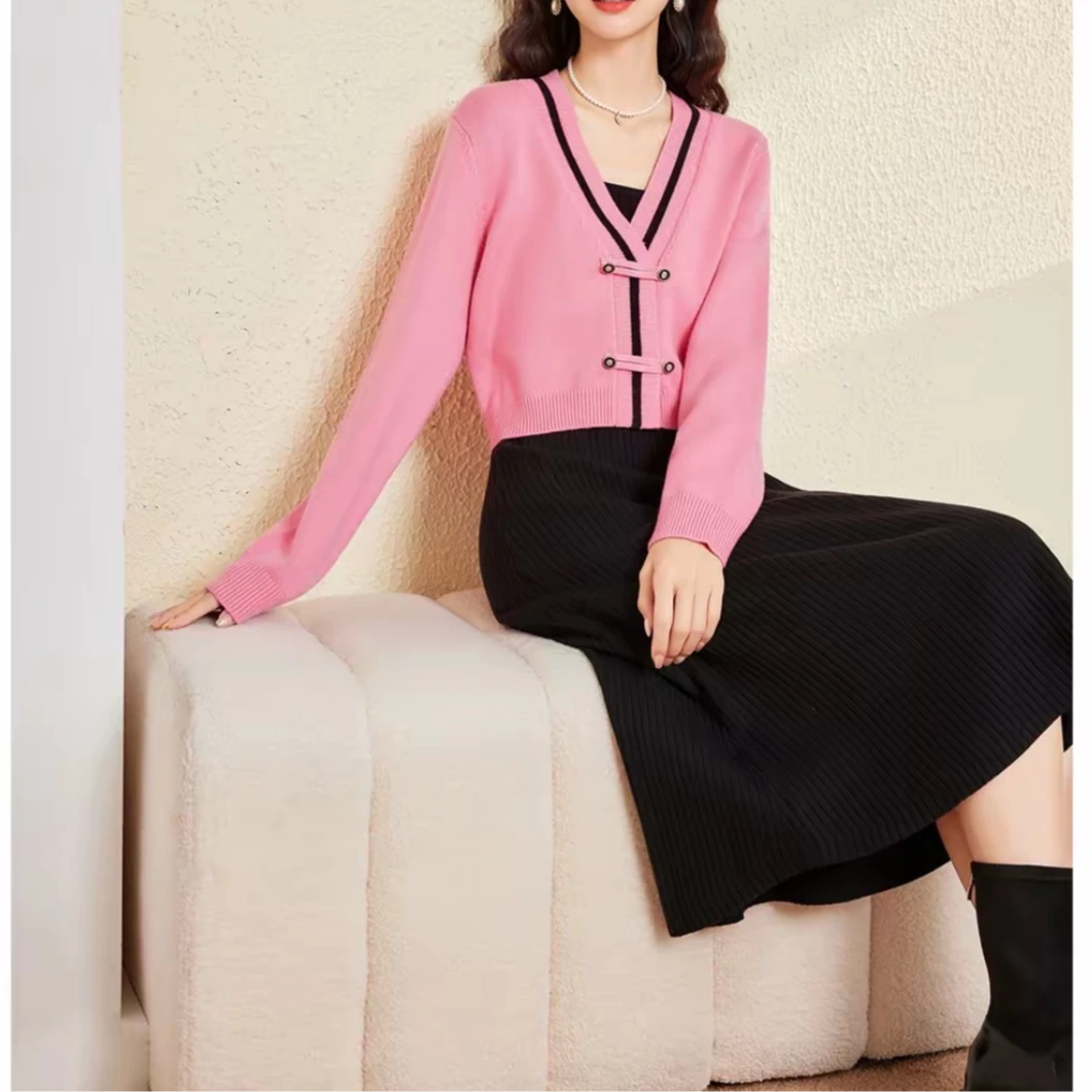 来米家 秋季新款时尚高级感温柔小个子气质毛织里外两件套裙