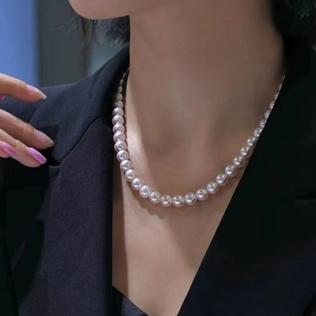 【光冠】海水Akoya珍珠项链 8-9mm S925银（真科研大证）