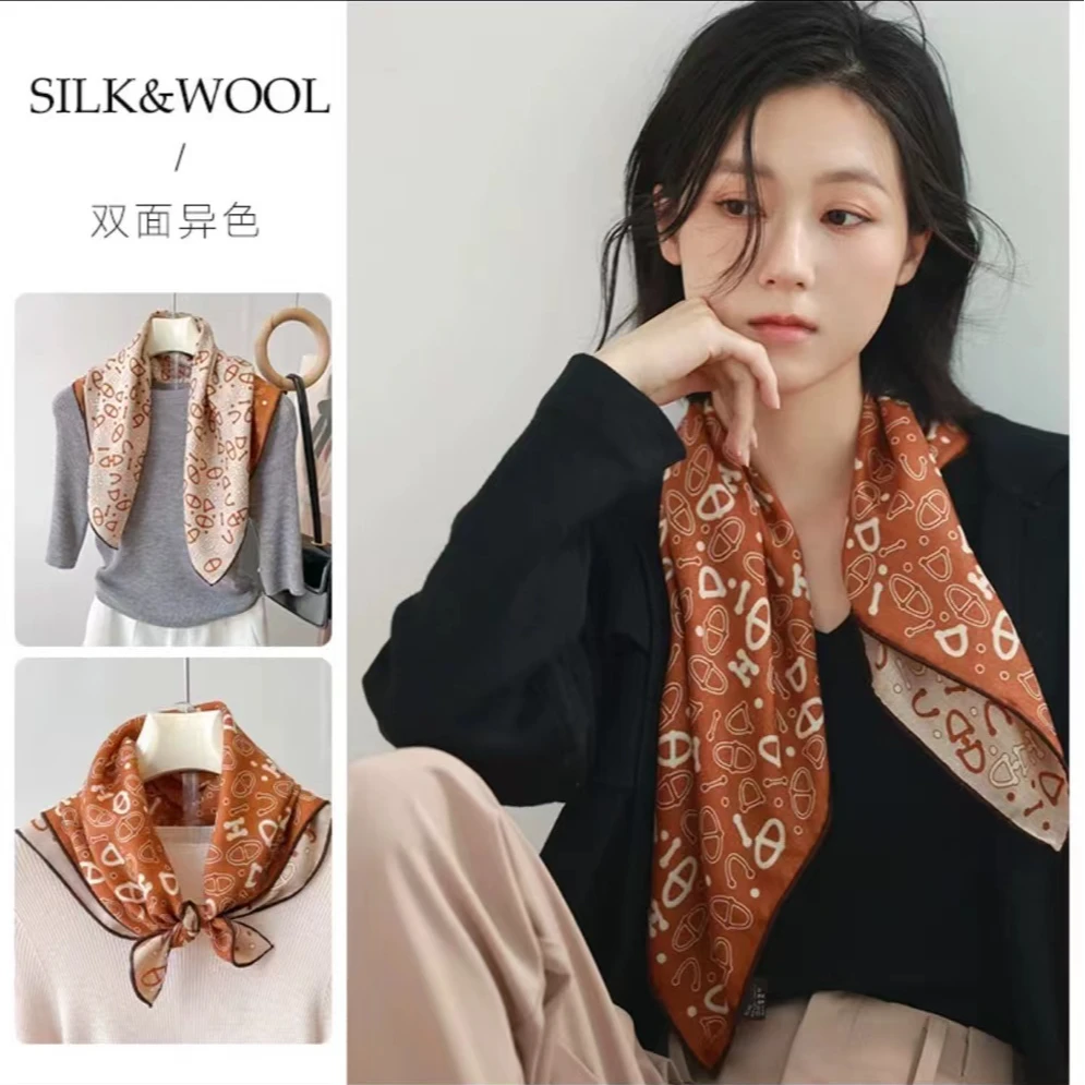 达芬奇密码【马蹄环】65cm丝毛70%绵羊毛30%桑蚕丝喷绘方巾双面