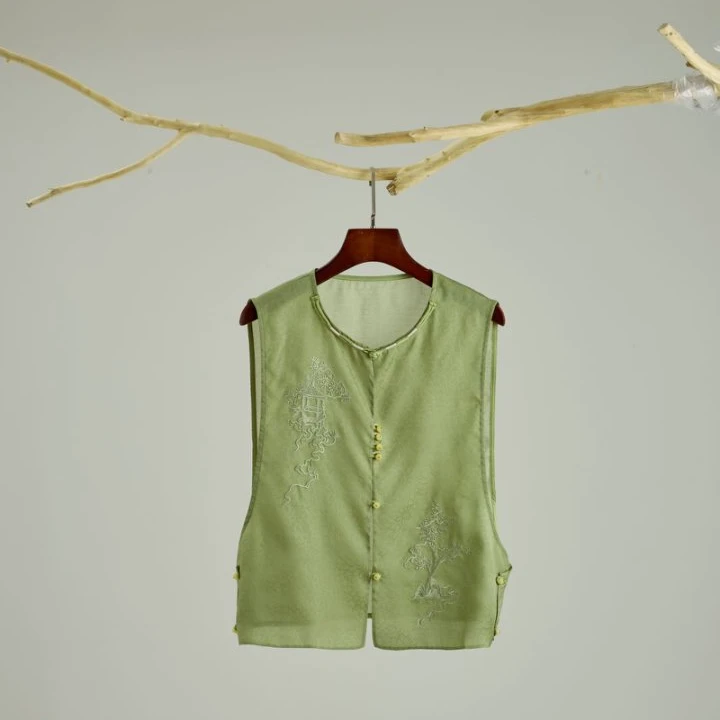 绸缘【仙阁】夏季桑蚕丝薄款马浅绿色马甲661982