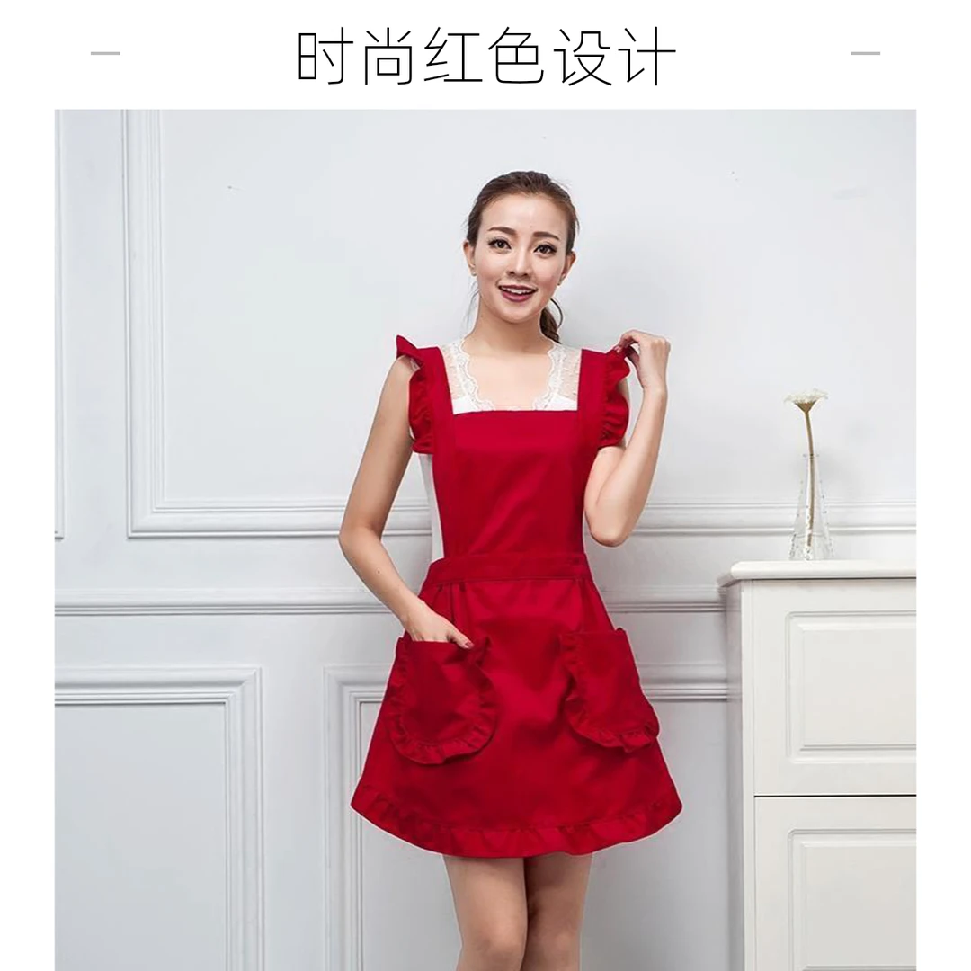 【518百货】韩版时尚可爱花边围裙全棉服务员工作服可印制logo