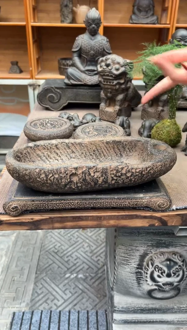 陶土牛槽盆+大江枫底座