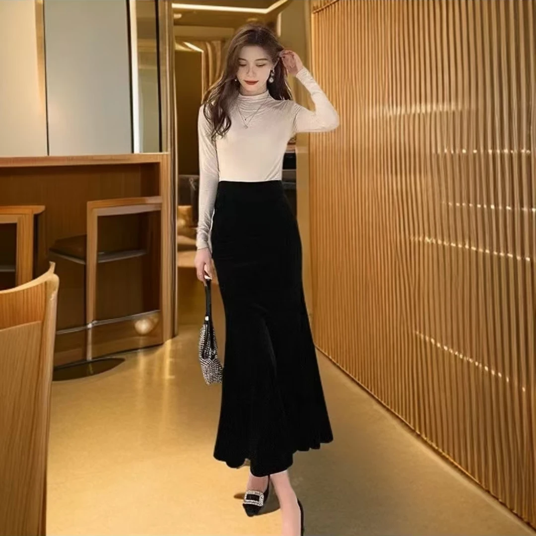 A高腰半身裙【加绒鱼尾裙】时尚显瘦百搭气质秋冬中长款修身