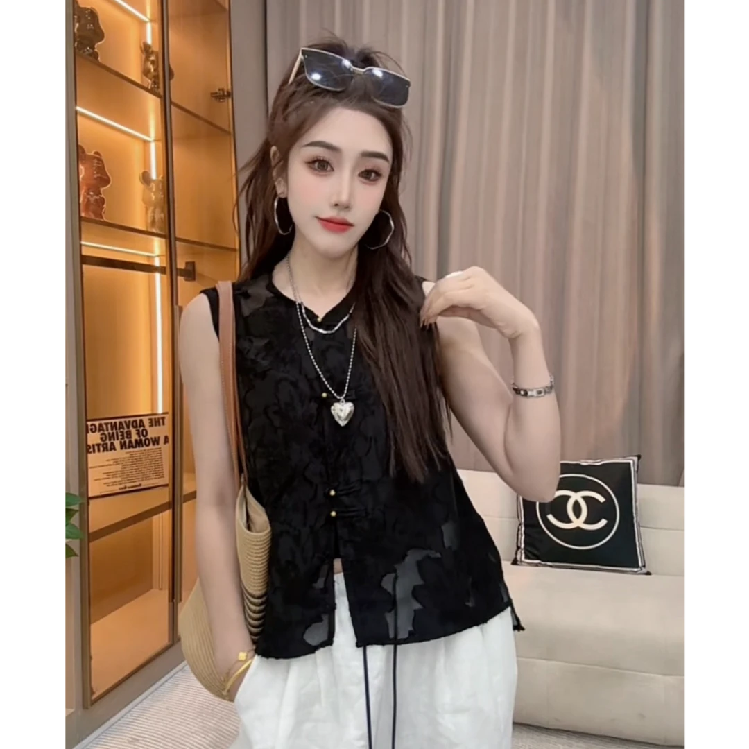 【小雪严选】通勤蕾丝显瘦夏季镂空宽松无袖重工设计感ol背心77999