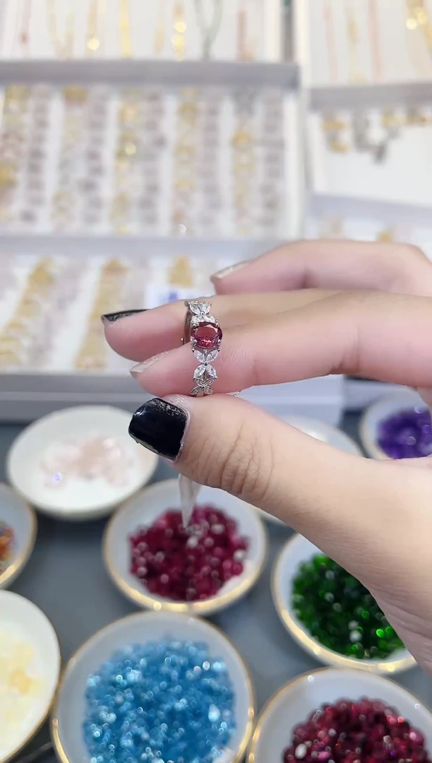 石榴石戒指银S925镶嵌天然宝石