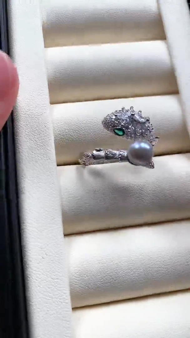 【闪购商品】海水珍珠戒指银S925镶嵌真多麻灵蛇珍珠戒指