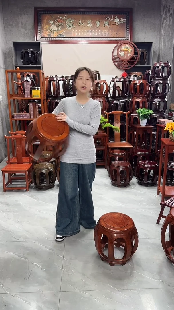 花梨木类家具花梨色大号鼓凳一对（两条）