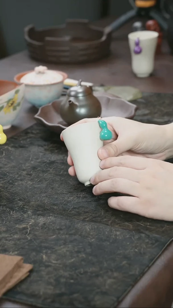 茶杯紫砂九隐茶器蓝色葫芦主人杯