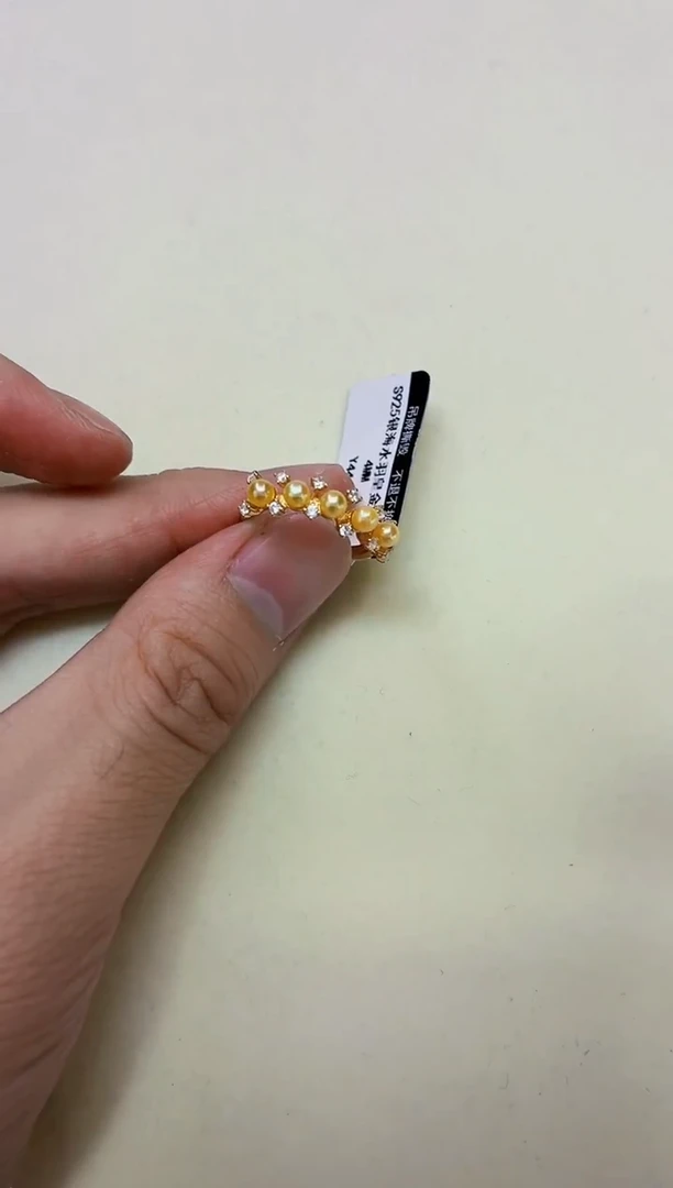银S925镶嵌DA海水珍珠羽皇金戒指3-4 y441