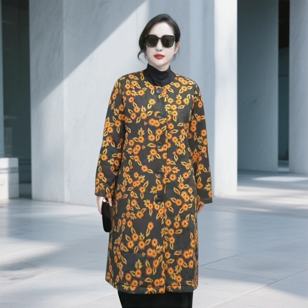 75682高品质秋冬季时尚复古羊毛开衫中长款妈妈装大衣风衣外套270