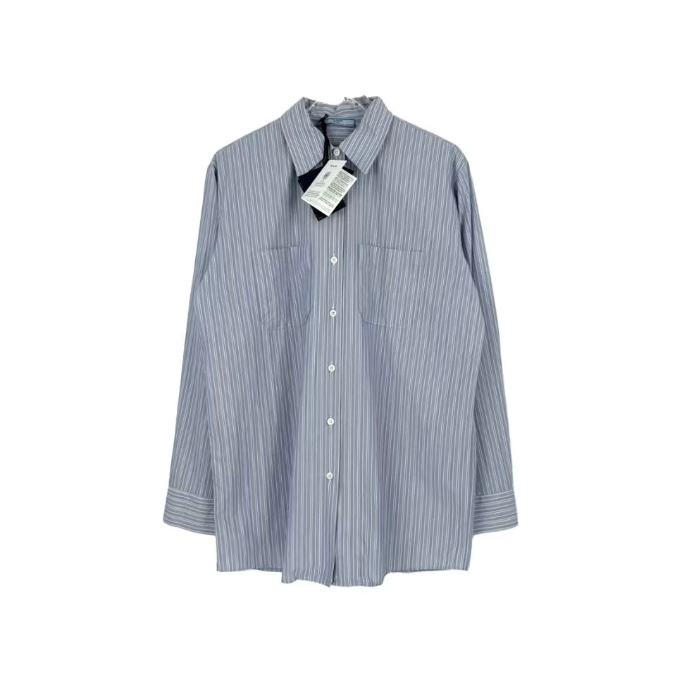 未使用 Prada/普拉达 -200汤/P225787067/蓝色竖纹布三角标衬衫