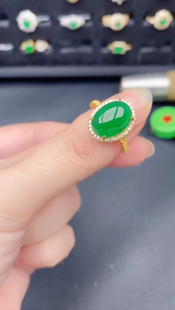 银S925镶嵌戒指翡翠天然a货翡翠122