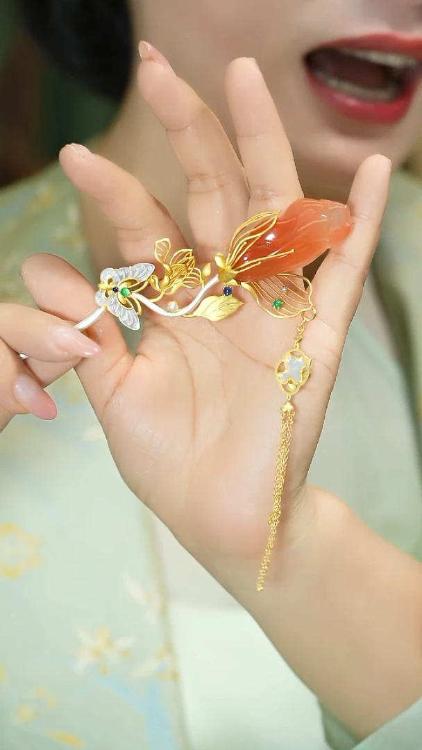 【闪购商品】南红玛瑙簪子银S925镶嵌支持48小时鉴赏