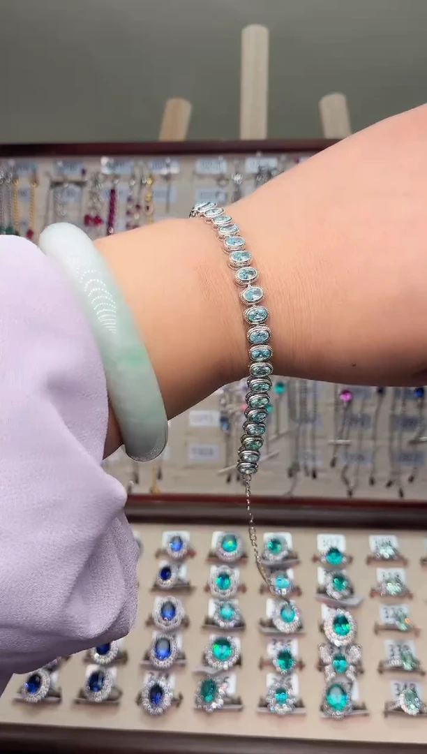 银S925镶嵌手链海蓝宝石F****n000