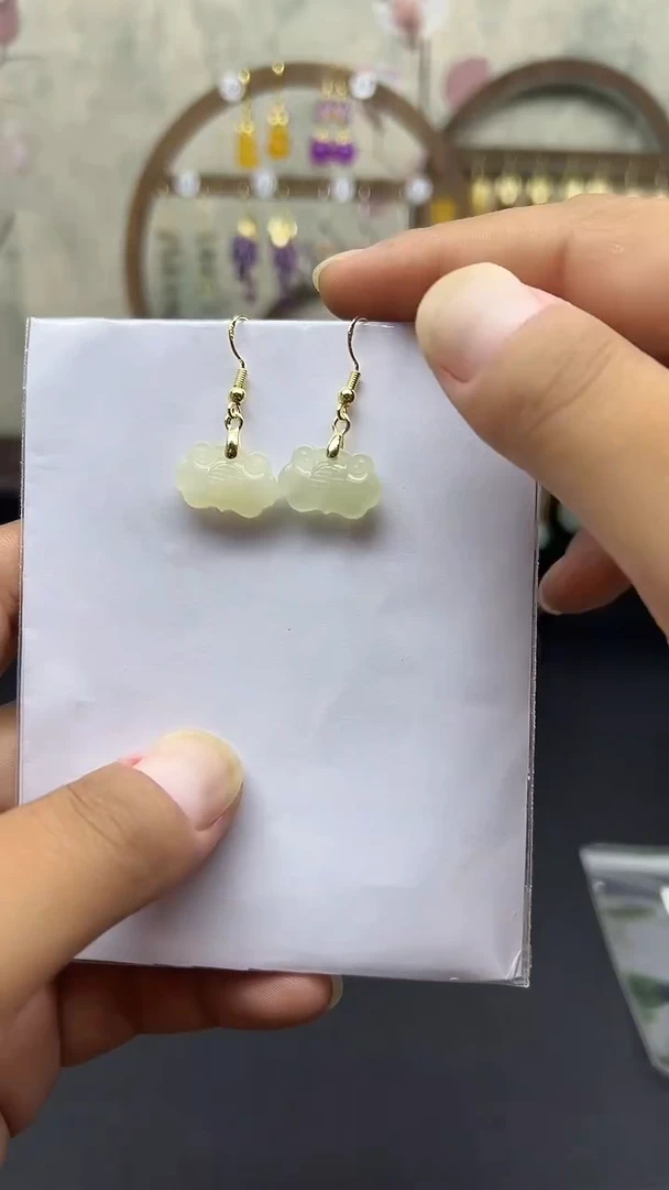 银S925镶嵌和田玉耳饰095