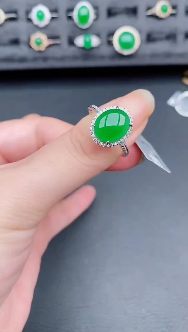 银S925镶嵌戒指翡翠天然a货翡翠101