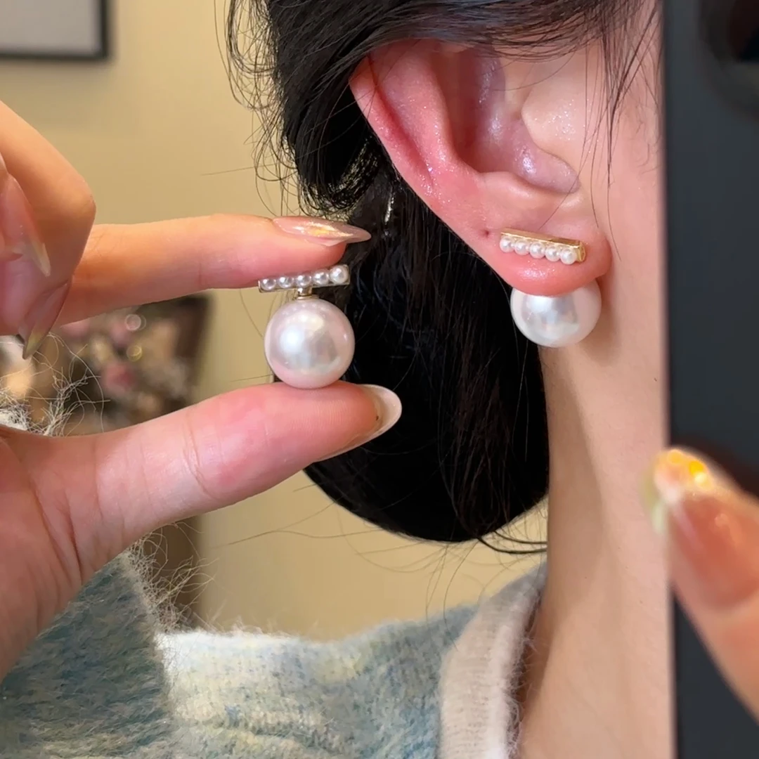 H596 两戴珍珠耳环简约小众复古